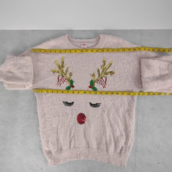 Holiday Time Pink, Shaggy, Reindeer Themed, Holiday Sweater Size L (12-14) - Picture 7 of 12